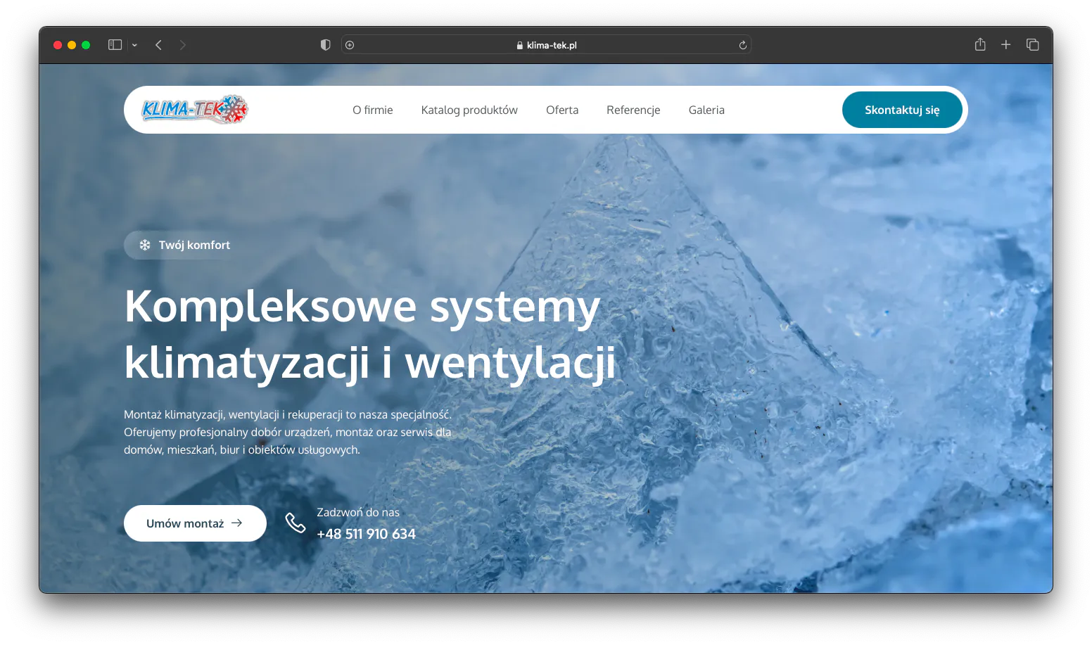 Klima-Tek – strona internetowa dla firmy HVAC