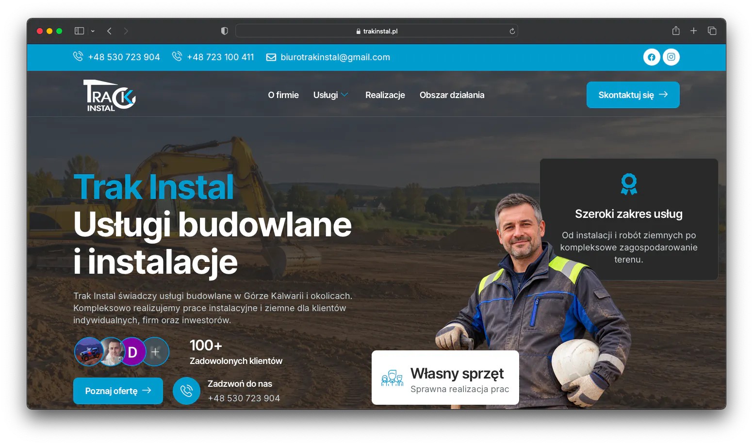 Trak Instal – strona internetowa dla firmy budowlano-instalacyjnej