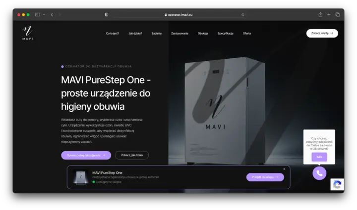 MAVI PureStep One – landing page sprzedażowy