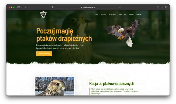 Ptaki Drapieżne – strona internetowa dla usług sokolniczych